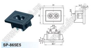 SP-865E5 вилка IEC60320(C8) сетевого питания с защелками на панель