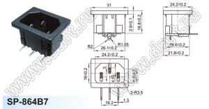 SP-864B7 вилка IEC60320(C14) угловая сетевого питания для пайки в плату