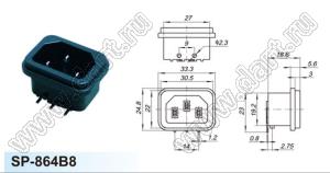 SP-864B8 вилка IEC60320(C14) угловая сетевого питания для пайки в плату