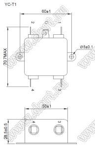 YC05T1 однофазный фильтр от помех; I max=5А; Uном=125/250 VAC