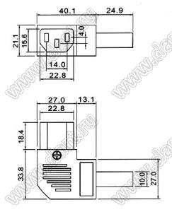 R33290 (K24173) розетка сетевого питания 10А 250V угловая на кабель