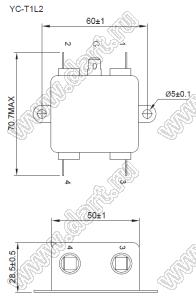 YC01T1L2 однофазный фильтр от помех; I max=1А; Uном=125/250 VAC
