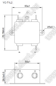 YC10T1L2 однофазный фильтр от помех; I max=10А; Uном=125/250 VAC