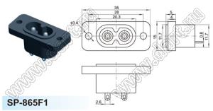 SP-865F1 (180-D01) вилка IEC60320(C8) сетевого питания на винтах на панель