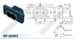 SP-865R5 вилка IEC60320(C8) сетевого питания угловая для пайки в плату и на винтах на панель