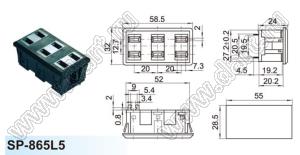 SP-865L5 блок три розетки NEMA 1-15R сетевого питания с защелками на панель