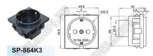 SP-864K3-16A розетка евро сетевого питания 16A с защелками на панель