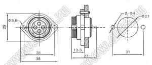 BLKF2113S-05B розетка на панель; 5-конт.; пластик