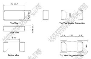 32.000 MHz (SMD3215, KX-327NHT) резонатор кварцевый SMD; F=32.000МГц; 20ppm; C=12.5пФ