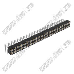 DS1002-01-2x22R13 (SCDL-022R, PBDM-2x22R) гнездо цанговое угловое двухрядное для выводного монтажа; P=2,54мм; 2x22-конт.