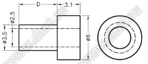 TW-185 втулка изолирующая для транзистора в корпусе TO-220; нейлон-46 (UL); 94V-0; натуральный