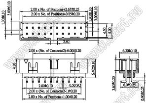 BHS2-44 (2x22) вилка SMD на плату закрытая; P=2.0мм; 44-конт.