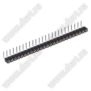 DS1002-01-1x25R13 (SCSL-25R, PBSM-1x25R) гнездо цанговое угловое однорядное для выводного монтажа; P=2,54мм; 25-конт.