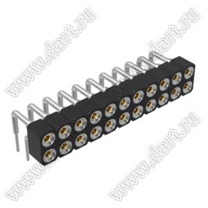 DS1002-01-2x11R13 (SCDL-011R, PBDM-2x11R) гнездо цанговое угловое двухрядное для выводного монтажа; P=2,54мм; 2x11-конт.