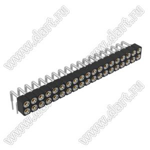 DS1002-01-2x19R13 (SCDL-019R, PBDM-2x19R) гнездо цанговое угловое двухрядное для выводного монтажа; P=2,54мм; 2x19-конт.