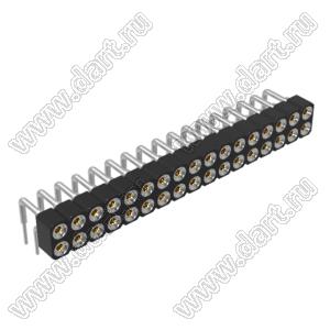 DS1002-01-2x17R13 (SCDL-017R, PBDM-2x17R) гнездо цанговое угловое двухрядное для выводного монтажа; P=2,54мм; 2x17-конт.