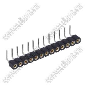 DS1002-01-1x13R13 (SCSL-13R, PBSM-1x13R) гнездо цанговое угловое однорядное для выводного монтажа; P=2,54мм; 13-конт.