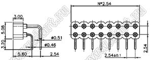 DS1002-01-2x27R13 (SCDL-027R, PBDM-2x27R) гнездо цанговое угловое двухрядное для выводного монтажа; P=2,54мм; 2x27-конт.