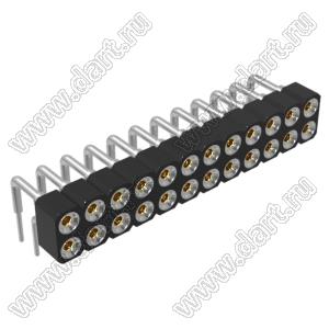 DS1002-01-2x12R13 (SCDL-012R, PBDM-2x12R) гнездо цанговое угловое двухрядное для выводного монтажа; P=2,54мм; 2x12-конт.