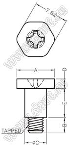 TGM-13SW винт амортизатора; 6-32UNC; A=8,26мм; B=3,4мм; C=4,8мм; E=6,4мм; сталь никелированная