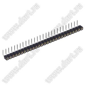 DS1002-01-1x27R13 (SCSL-27R, PBSM-1x27R) гнездо цанговое угловое однорядное для выводного монтажа; P=2,54мм; 27-конт.