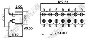 DS1002-01-2x05S13 (SCDL-05SMT, PBDM-2x5SMT, 362030205NS007401) гнездо цанговое прямое двухрядное для поверхностного (SMD) монтажа; P=2,54мм; 2x5-конт.