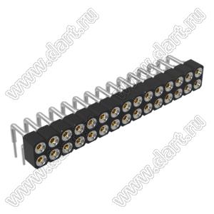 DS1002-01-2x15R13 (SCDL-015R, PBDM-2x15R) гнездо цанговое угловое двухрядное для выводного монтажа; P=2,54мм; 2x15-конт.