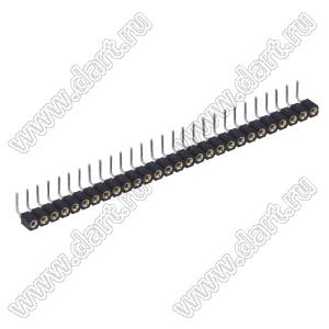 DS1002-01-1x28R13 (SCSL-28R, PBSM-1x28R) гнездо цанговое угловое однорядное для выводного монтажа; P=2,54мм; 28-конт.