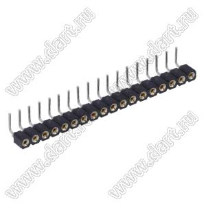 DS1002-01-1x18R13 (SCSL-18R, PBSM-1x18R) гнездо цанговое угловое однорядное для выводного монтажа; P=2,54мм; 18-конт.