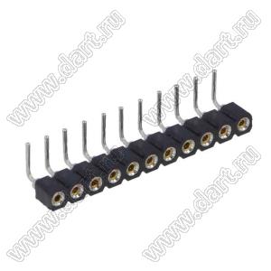 DS1002-01-1x11R13 (SCSL-11R, PBSM-1x11R) гнездо цанговое угловое однорядное для выводного монтажа; P=2,54мм; 11-конт.