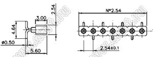 DS1002-01-1x39S13R1 (SCSL-039SMT, PBSM-1x39SMT) гнездо цанговое прямое однорядное для поверхностного (SMD) монтажа; P=2,54мм; 39-конт.