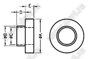 TW-243 втулка изолирующая для транзистора в корпусе TO-220; A=10,5мм; B=9,5мм; C=8,0мм; D=0,7мм; E=1,0мм; нейлон-46 (UL); натуральный; 94V-0