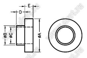 TW-246 втулка изолирующая для транзистора в корпусе TO-220; A=15,0мм; B=7,9мм; C=4,2мм; D=2,0мм; E=1,5мм; нейлон-46 (UL); натуральный; 94V-0