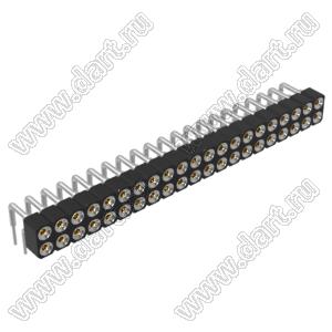 DS1002-01-2x21R13 (SCDL-021R, PBDM-2x21R) гнездо цанговое угловое двухрядное для выводного монтажа; P=2,54мм; 2x21-конт.