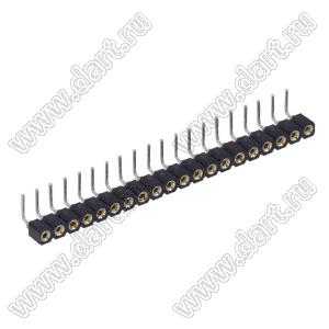 DS1002-01-1x20R13 (SCSL-20R, PBSM-1x20R) гнездо цанговое угловое однорядное для выводного монтажа; P=2,54мм; 20-конт.