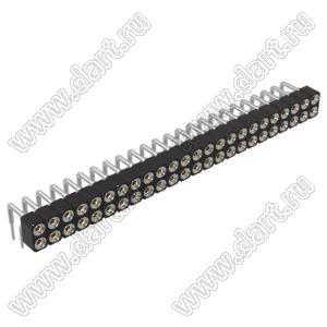 DS1002-01-2x24R13 (SCDL-024R, PBDM-2x24R) гнездо цанговое угловое двухрядное для выводного монтажа; P=2,54мм; 2x24-конт.