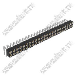 DS1002-01-2x23R13 (SCDL-023R, PBDM-2x23R) гнездо цанговое угловое двухрядное для выводного монтажа; P=2,54мм; 2x23-конт.