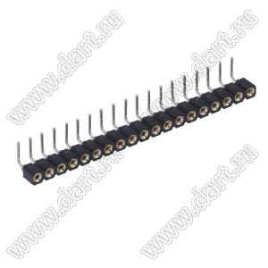 DS1002-01-1x19R13 (SCSL-19R, PBSM-1x19R) гнездо цанговое угловое однорядное для выводного монтажа; P=2,54мм; 19-конт.