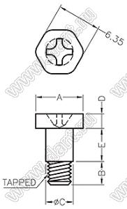 TGM-10SW винт амортизатора; 6-32UNC; A=6,88мм; B=3,4мм; C=4,0мм; E=4,8мм; сталь никелированная