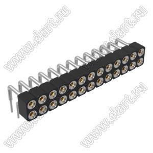 DS1002-01-2x13R13 (SCDL-013R, PBDM-2x13R) гнездо цанговое угловое двухрядное для выводного монтажа; P=2,54мм; 2x13-конт.