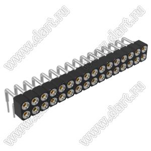 DS1002-01-2x16R13 (SCDL-016R, PBDM-2x16R) гнездо цанговое угловое двухрядное для выводного монтажа; P=2,54мм; 2x16-конт.