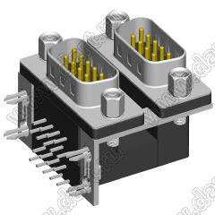 DS1082-01-09M09M0B32 блок разъемов D-SUB; H=22,86мм; вилка 9-конт./вилка 9-конт.; шестигранные резьбовые стойки