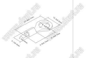 RNB2-6L (TR-2-6) неизолированный кабельный наконечник, кольцевой тип; медь луженая; 1,5-2,5кв.мм; I max=27,0А; A.W.G. 16-14; d2=6,4мм