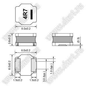 LQH88PN1R5N38 дроссель SMD проволочный с ферритовым сердечником; 3131 (8080); L=1,5uH±30%; Iн=8,50A