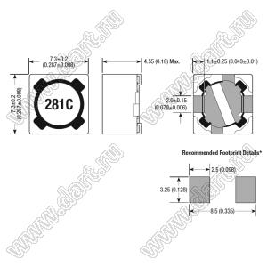 46334C дроссель SMD проволочный экранированный; L=330μH±20%; Iн=0,46А