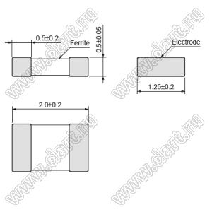 LQM21PN1R0MC0 (SGL2012C1R0KT) дроссель SMD многослойный с ферритовым сердечником; 0805 (2012); L=1,0uH±20%; Iн=800mA