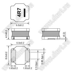 CDNR6045-470M (LQH6PPN470M43) дроссель SMD проволочный с ферритовым сердечником; 2424 (6060); L=47uH±20%; Iн=1,25A