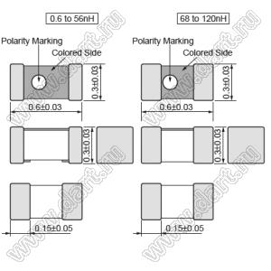 LQP03TN5N1H02 дроссель SMD пленочный немагнитный; 0201 (0603); L=5,1nH±3%; Iн=350mA