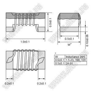 LQW15AN19NG00 дроссель SMD проволочный немагнитный; 0402 (1005); L=19nH±2%; Iн=370mA