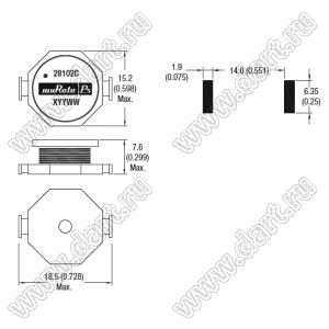 28225C дроссель SMD проволочный неэкранированный; L=2200μH; Iн=0,35А